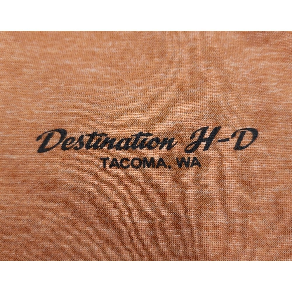 Harley-Davidson Womens Eagle Graphic T-Shirt Orange Acid Wash Tacoma WA Large - Picture 9 of 16